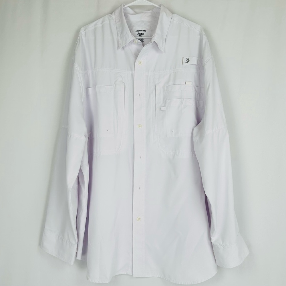 Reel Legends Men's Saltwater Long Sleeve White Fishing Shirt - Size XXL